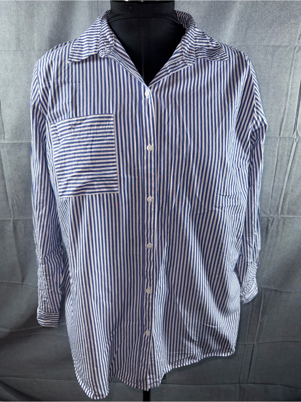 2665-Cato Blue and White Vertical Stripe Button Down Shirt
